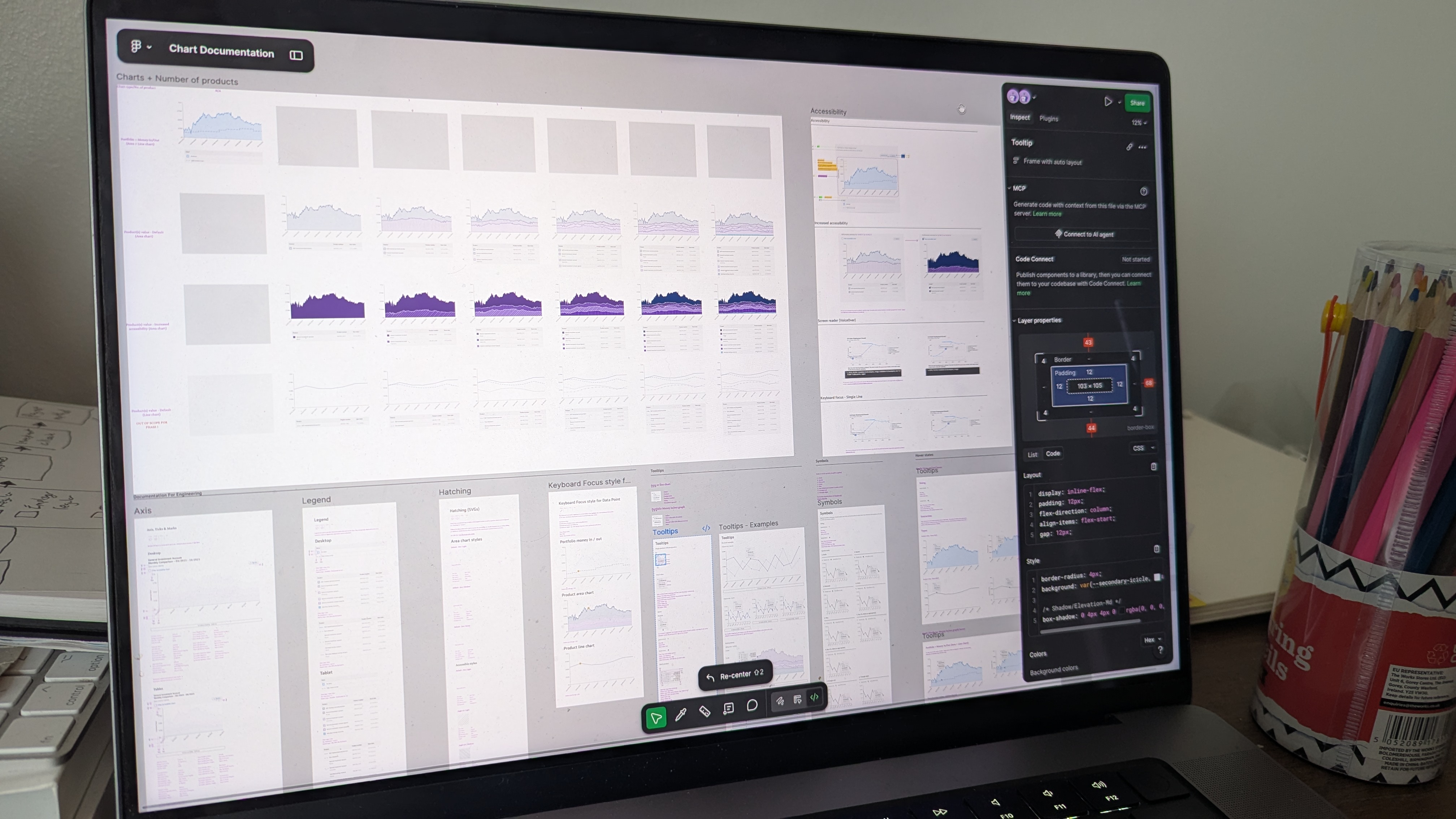 Photo of figma detailing showing the amount of detail that goes into documenting one chart, including tooltips and accessibility considerations